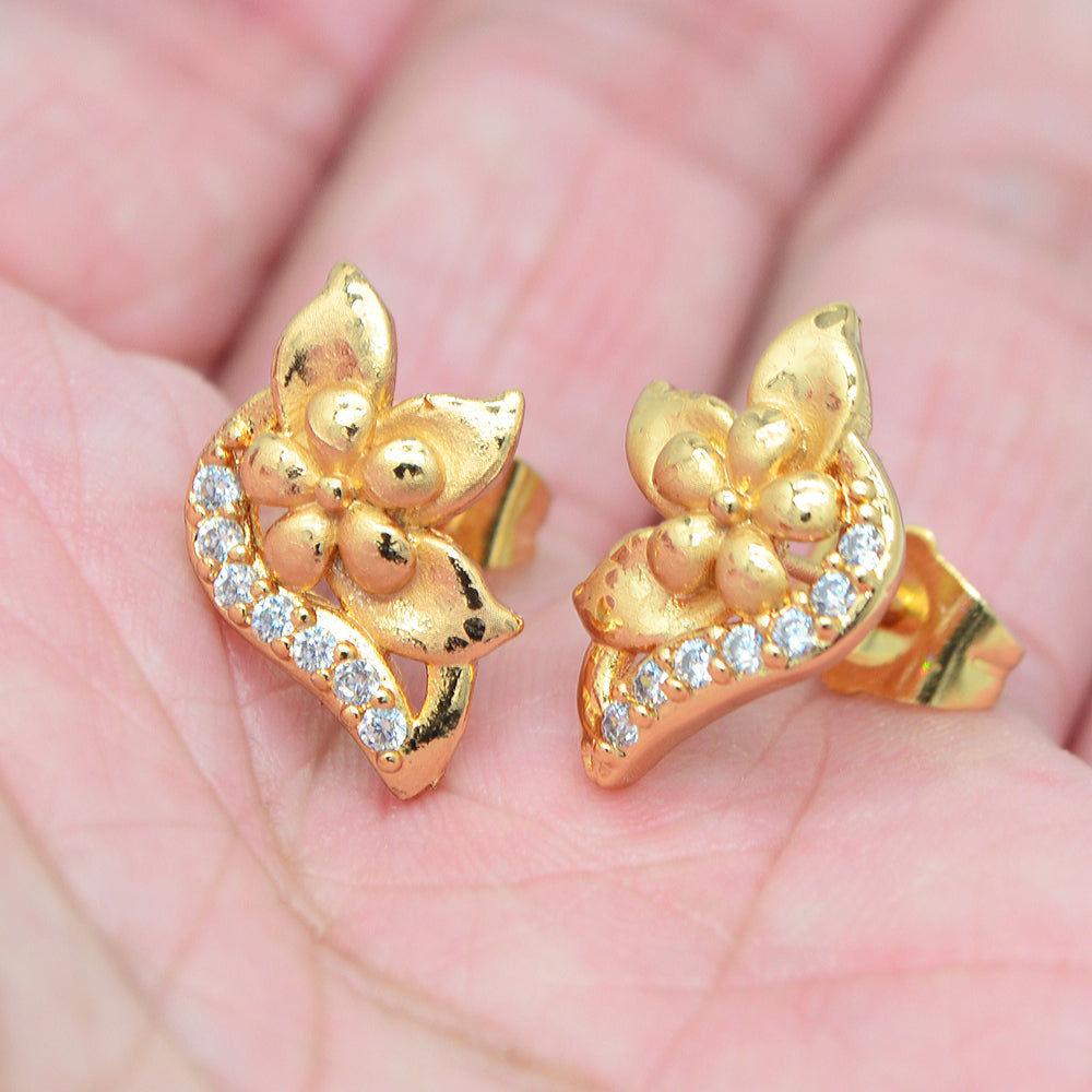 Wholesale Gold Plated Women Clear Zircon CZ Flower Heart Stud Earrings Jewelry