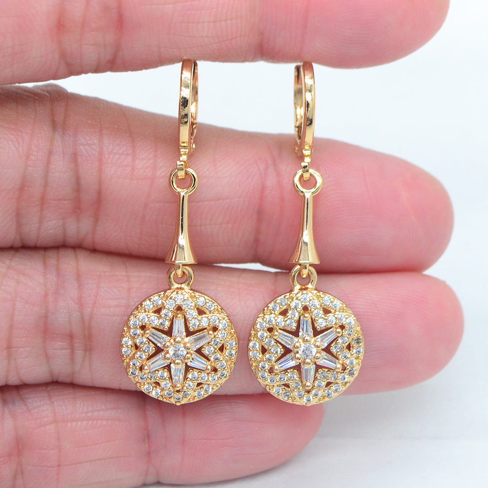 Wholesale Gold Plated Women Purple Zircon CZ Star Dome Dangle Earring Jewelry