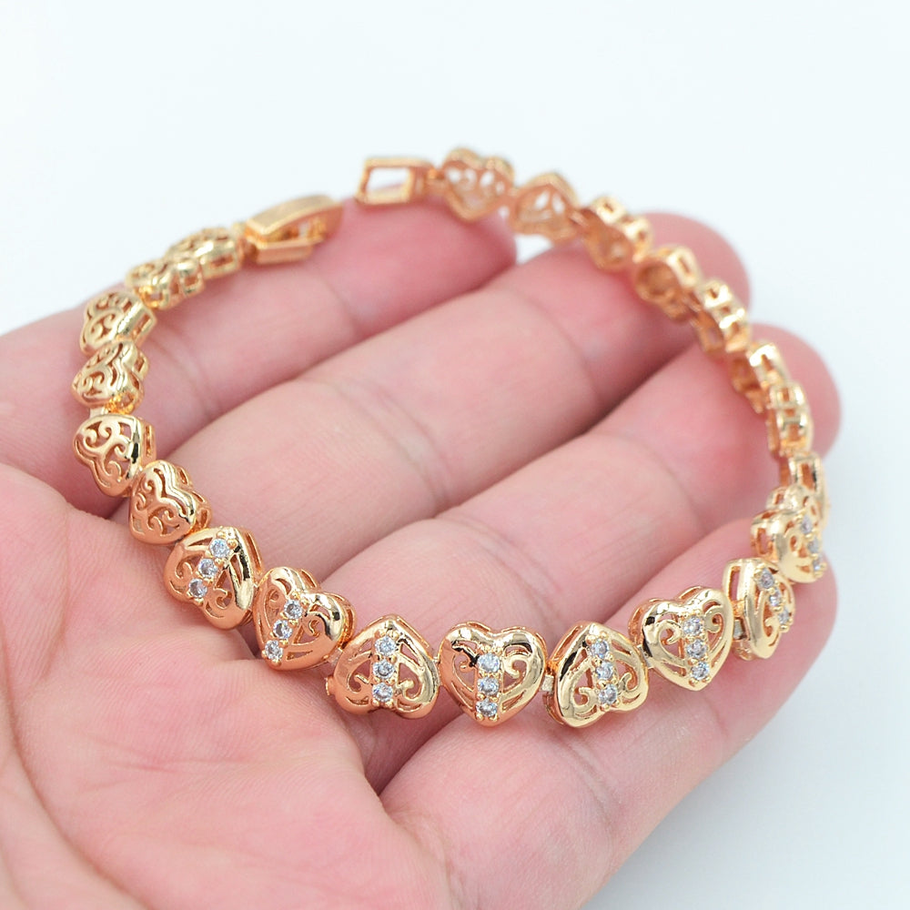 Wholesale Gold Plated Women Clear Zircon CZ Love Hearts Bracelet Jewelry