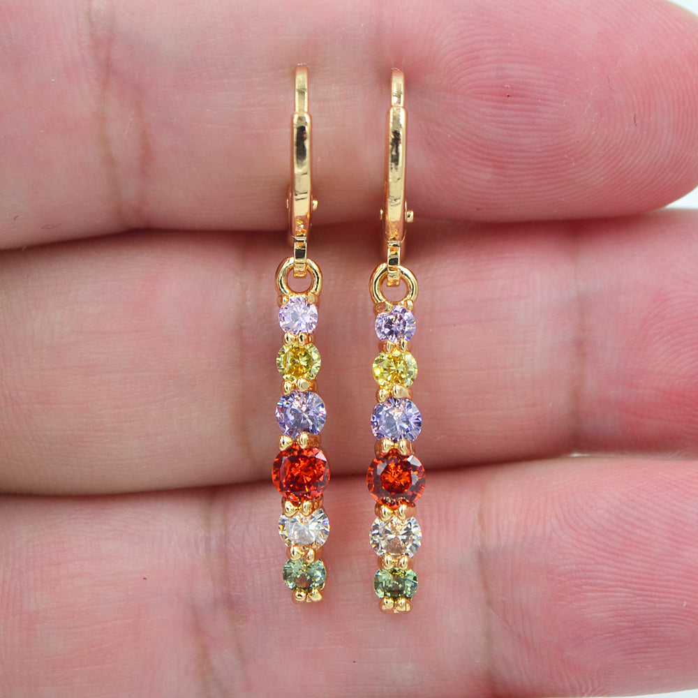 Wholesale Gold Plated Women Clear Cubic Zirconia CZ Stick Dangle Earrings Jewelry