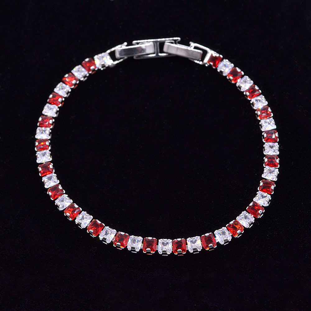 Wholesale Gold Plated Women Red White Zircon CZ Tennis Bracelet Jewelry