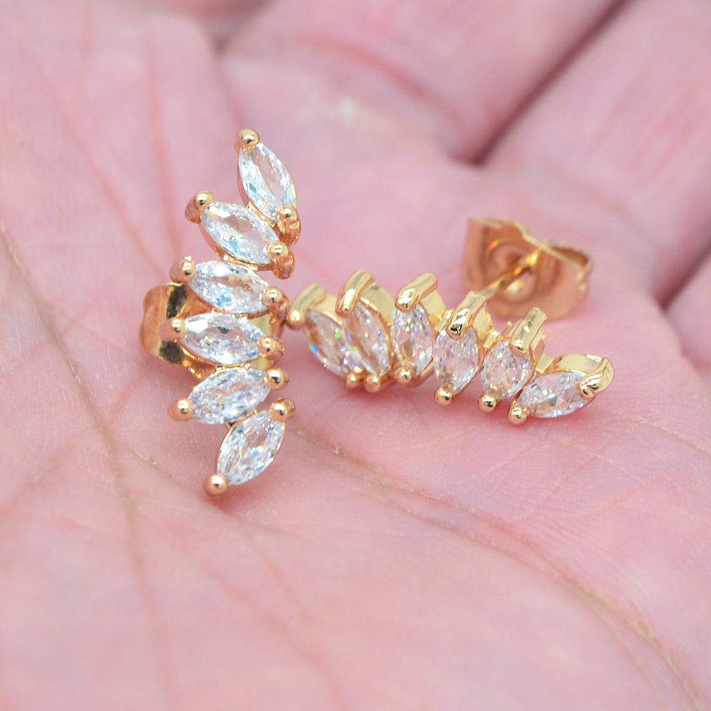 Wholesale Gold Plated Women Clear Zircon CZ Angel Wings Stud Earrings Jewelry