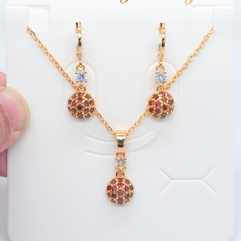 Wholesale Gold Plated Women Fashion Clear Zircon CZ Round Jewelry Set