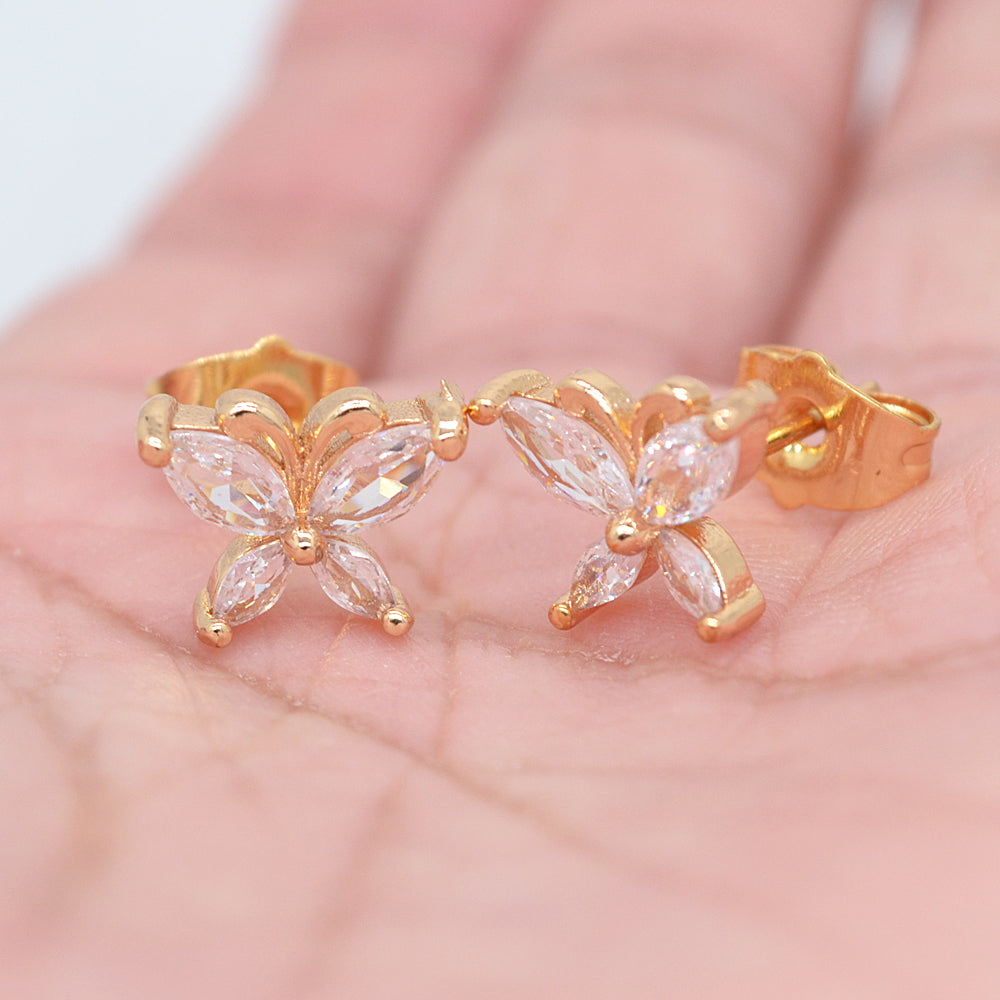 Wholesale Gold Plated Women Multicolor Zircon CZ Cute Butterfly Stud Earrings Jewelry