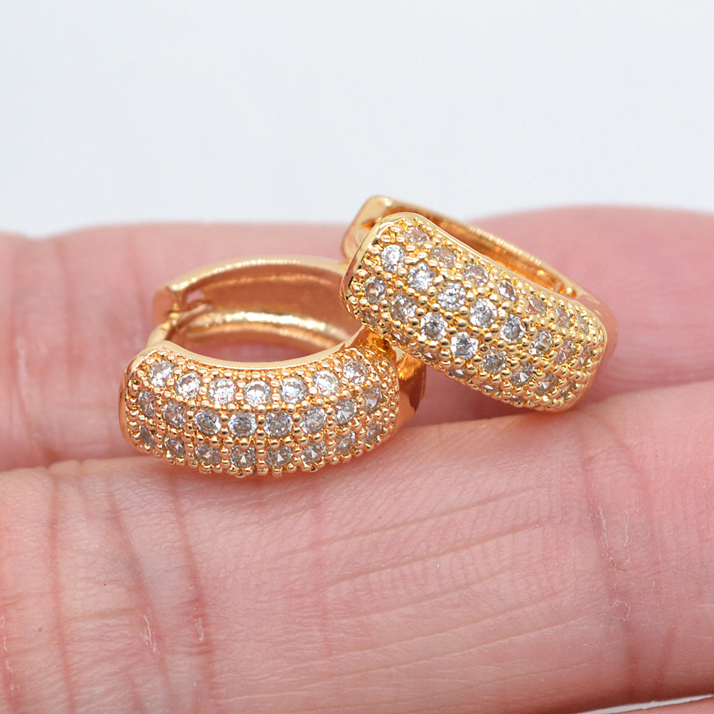 Wholesale Gold Plated Women Fashion Clear Four Rows Pave Zircon CZ Huggie Earrings Jewelry