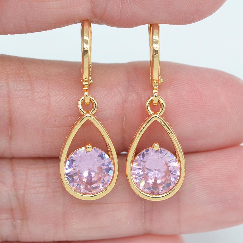 Wholesale Gold Plated Women Jade Green Zircon CZ Teardrop Dangle Earrings Jewelry