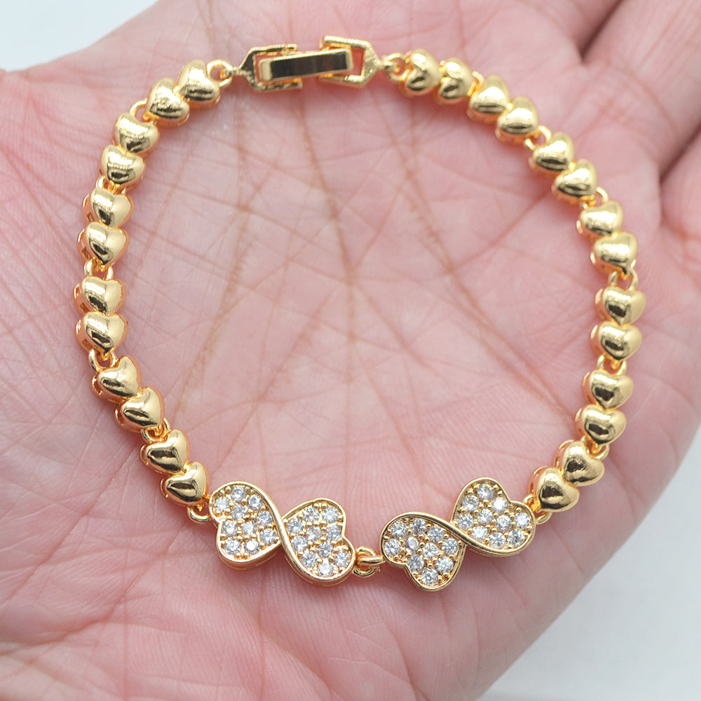 Wholesale Gold Plated Women Clear Zircon CZ Fashion Twist Heart Charm Bracelet Jewelry