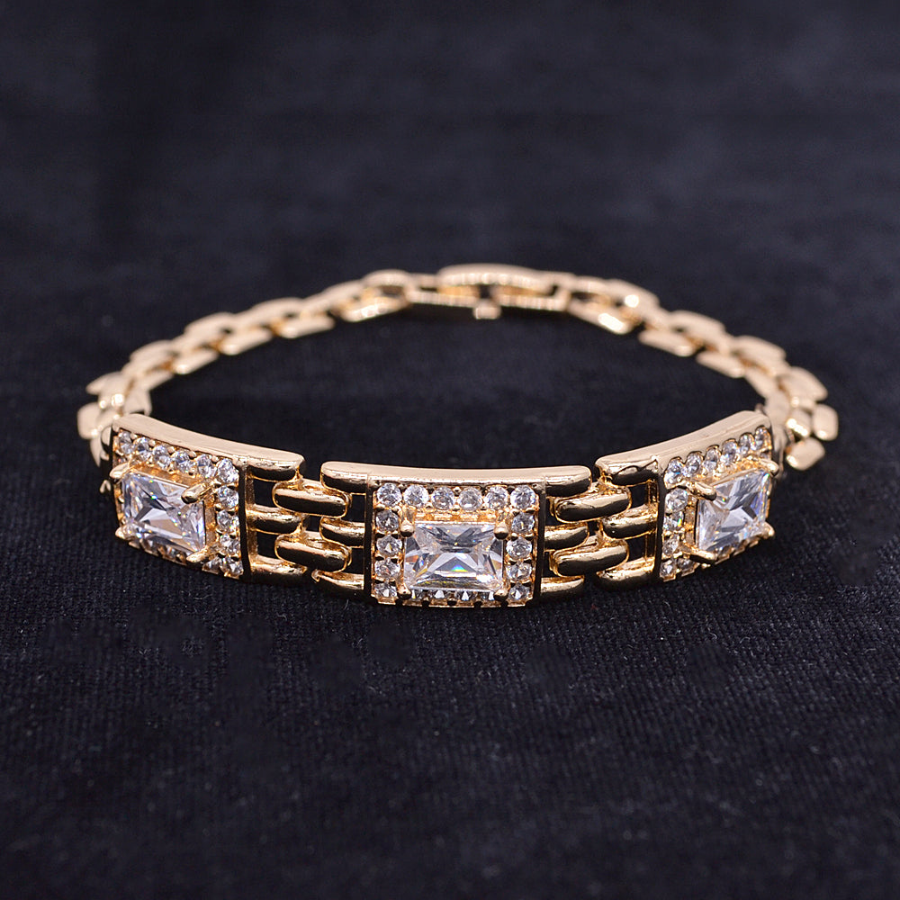 Wholesale Gold Plated Women Black Zircon CZ Baguette Charm Bracelet Jewelry