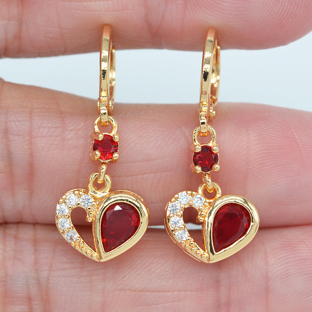 Wholesale Gold Plated Women Black Zircon CZ Heart Dangle Earrings Jewelry