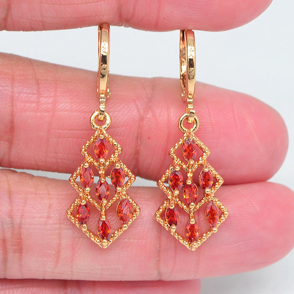 Wholesale Gold Plated Women Green Cubic Zirconia CZ Lozenge Dangle Earrings Jewelry