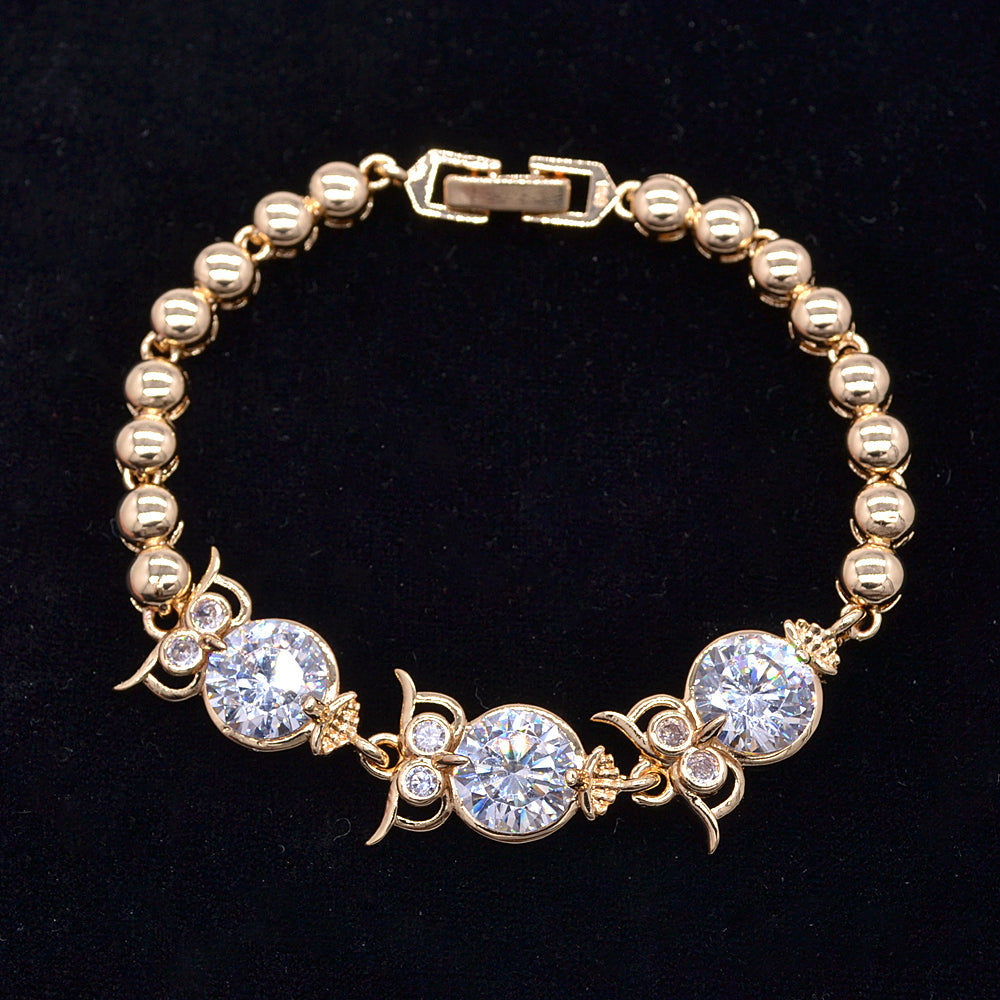 Wholesale Gold Plated Women Fashion Clear Zircon CZ Owl Charm Bracelet Jewelry