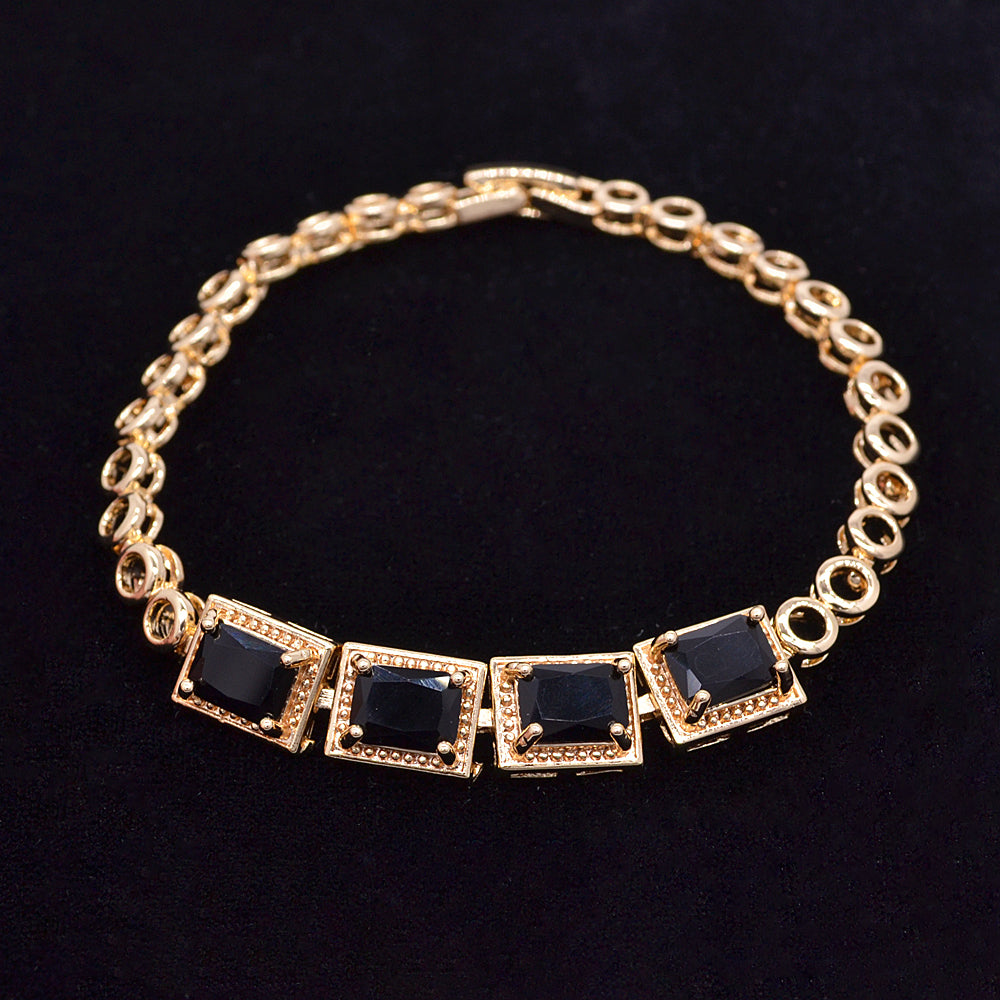 Wholesale Gold Plated Women Multicolor Zircon CZ Baguette Charm Bracelet Jewelry