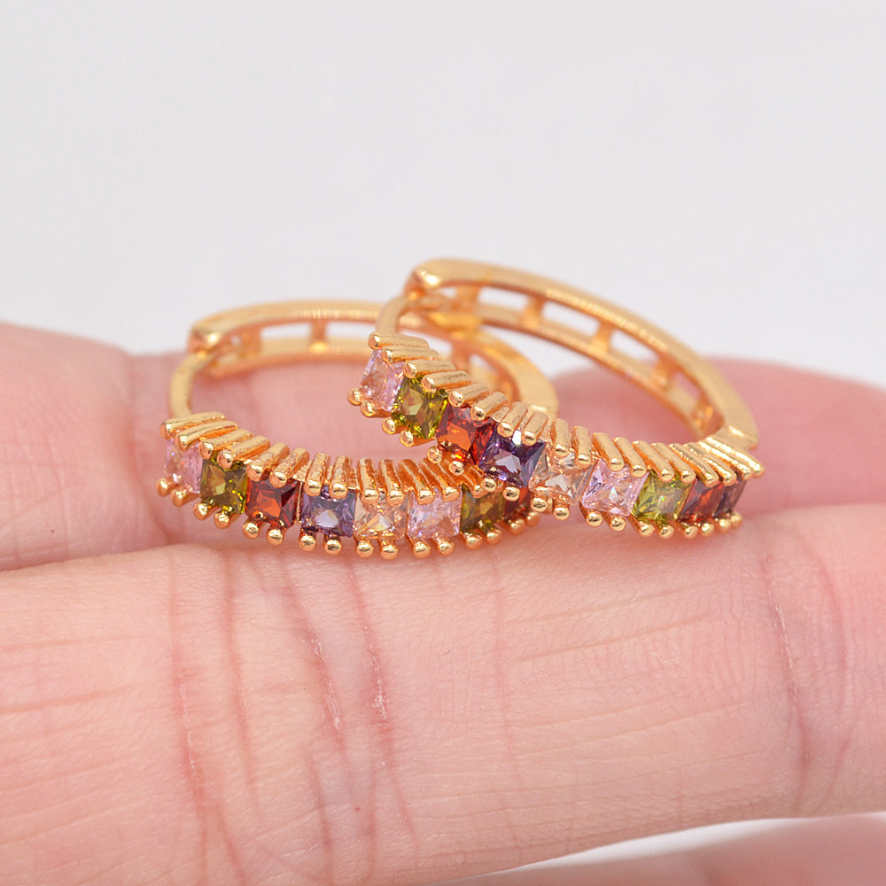 Wholesale Gold Plated Women Green White Zircon CZ Hoop Huggie Earrings Jewelry