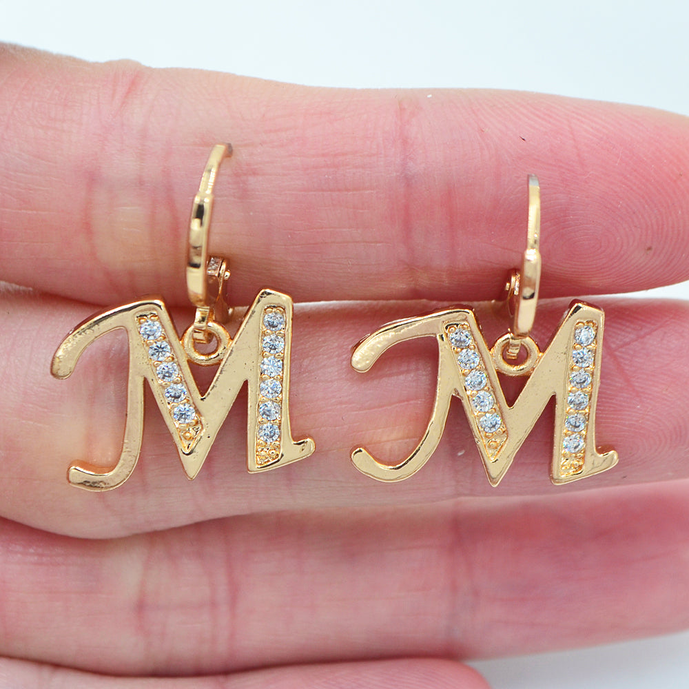 Wholesale Gold Plated Women Clear Zircon CZ Alphbet Letter A to Z Dangle Earrings Jewelry