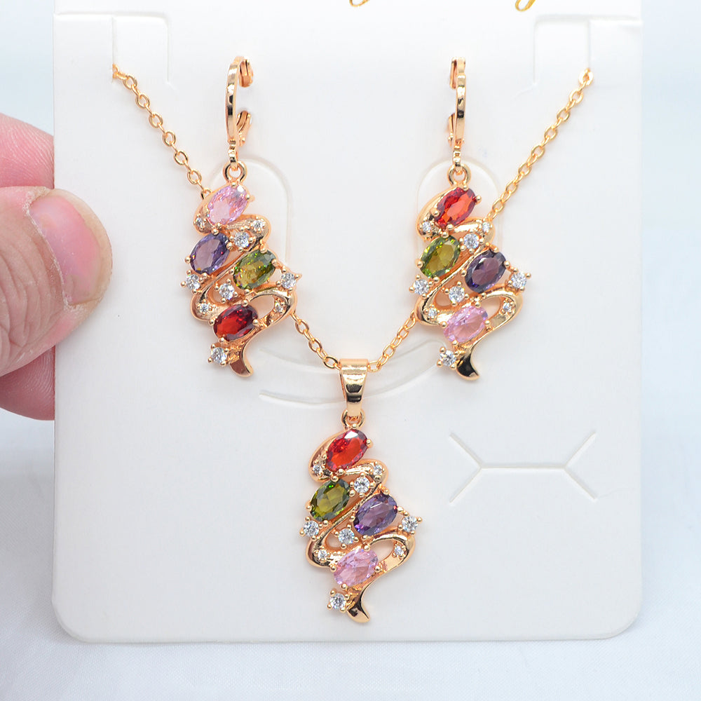 Wholesale Gold Plated Women Multicolor Zircon CZ Jewelry Set for Anniversary