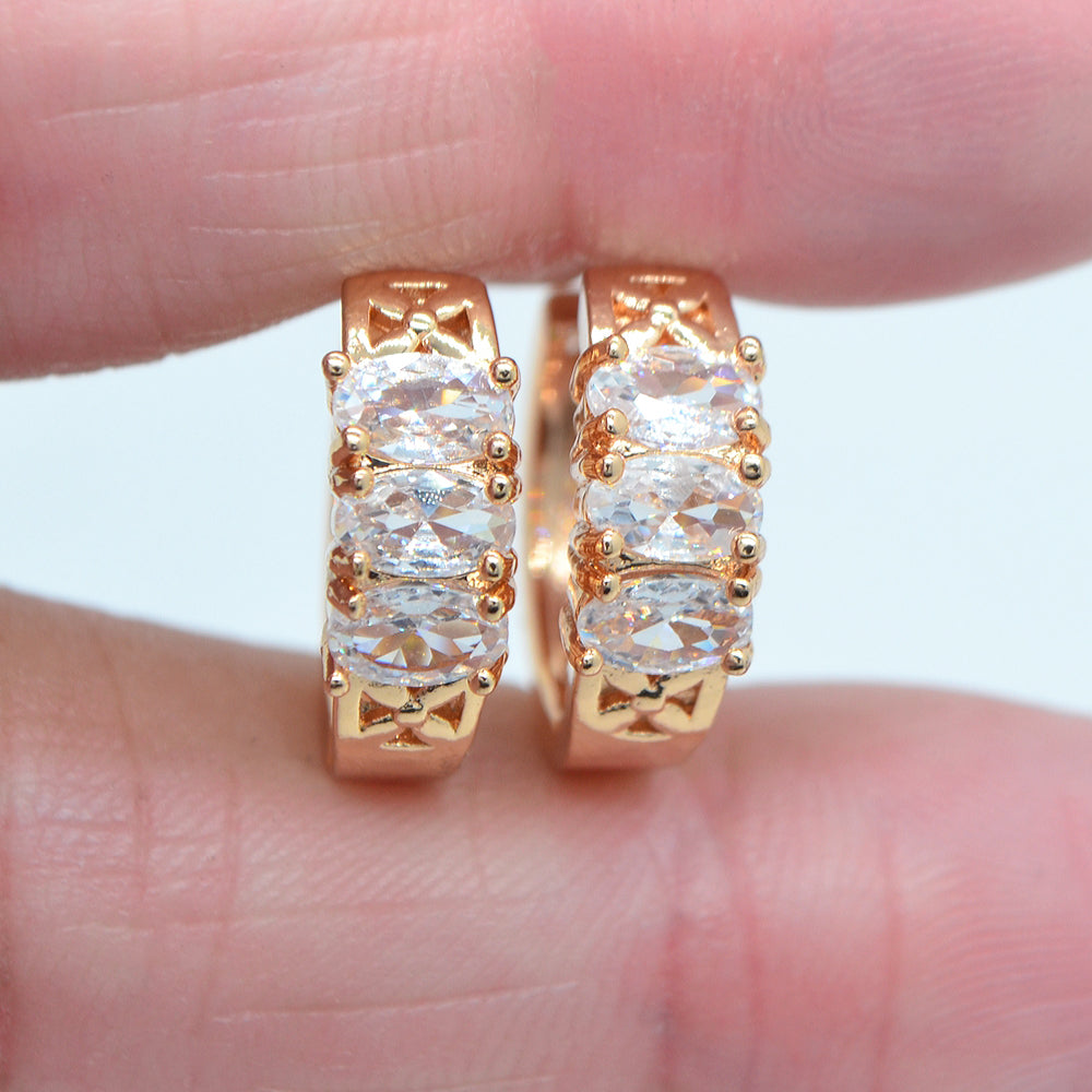 Wholesale Gold Plated Women Rainbow Oval Zircon CZ Hoop Huggie Earrings Jewelry