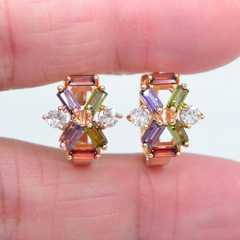 Wholesale Gold Plated Women Stylish Multicolor Zircon CZ Hoop Huggie Earrings Jewelry