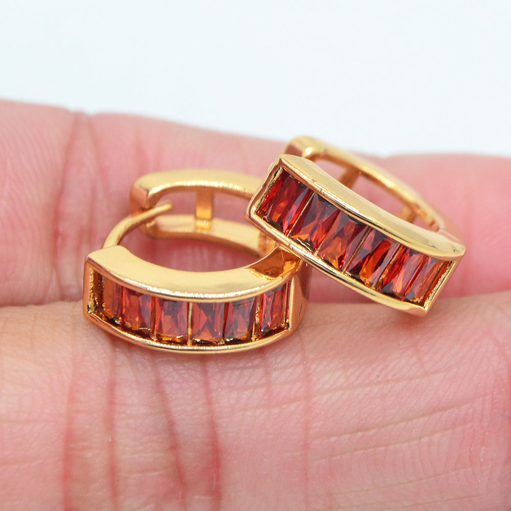 Wholesale Gold Plated Women Fashion Rainbow Zircon CZ Huggie Earrings Jewelry