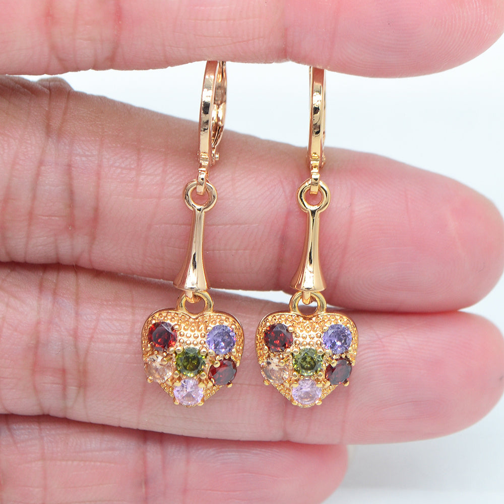 Wholesale Gold Plated Women Clear Zircon CZ Love Hearts Dangle Earring Jewelry