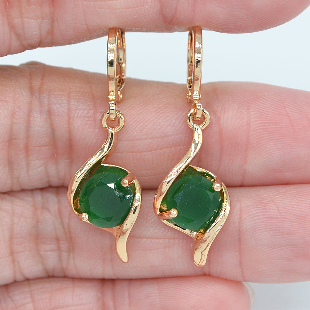 Wholesale Gold Plated Women Simple Blue Zircon CZ Heart Dangle Earrings Jewelry