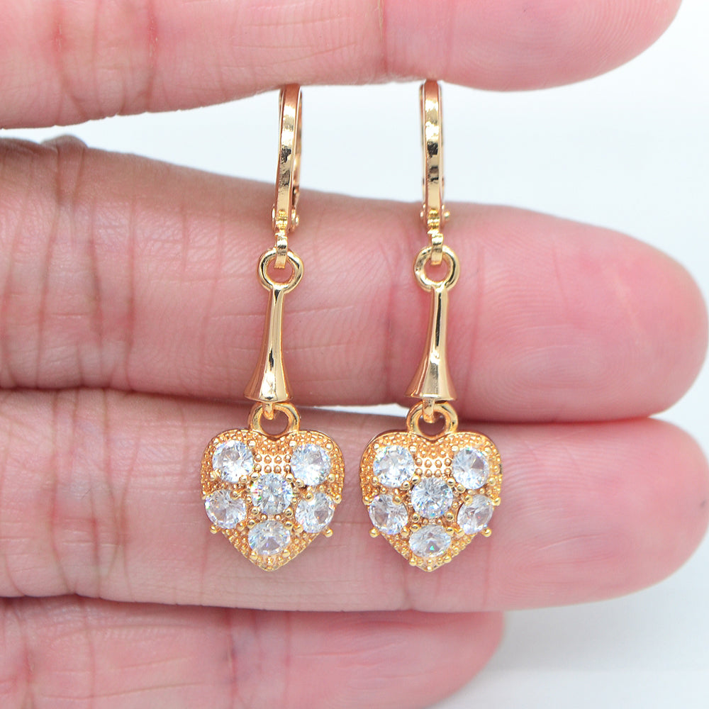 Wholesale Gold Plated Women Clear Zircon CZ Love Hearts Dangle Earring Jewelry