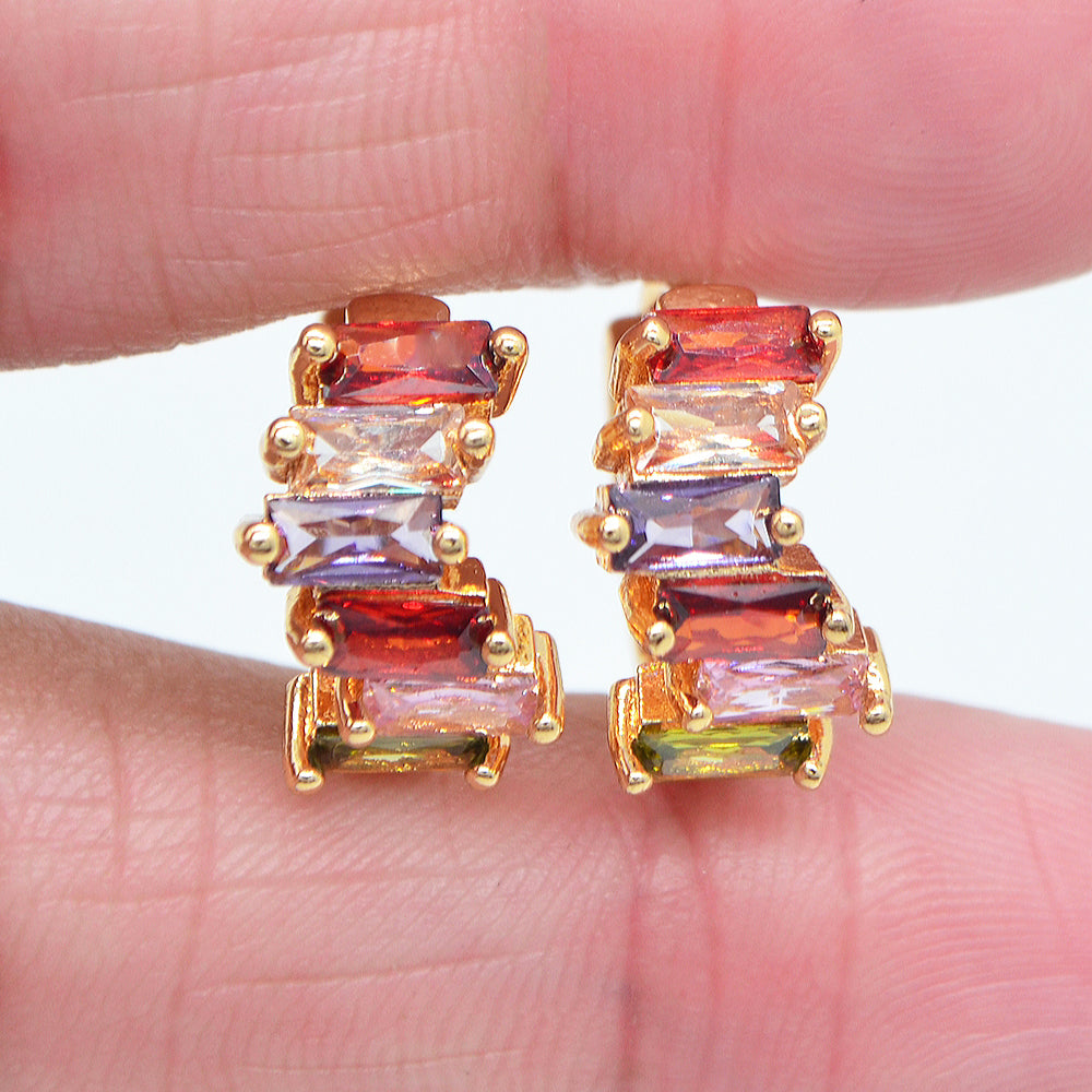 Wholesale Gold Plated Women Fashion Irregular Multicolor Zircon CZ Huggie Earrings Jewelry