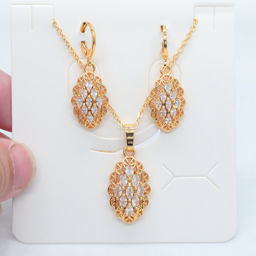 Wholesale Gold Plated Women Fashion Multicolor Zircon CZ Oval Jewelry Set