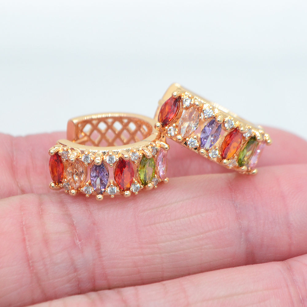 Wholesale Gold Plated Women Fashion Multicolor Zircon CZ Hoop Huggie Earrings Jewelry