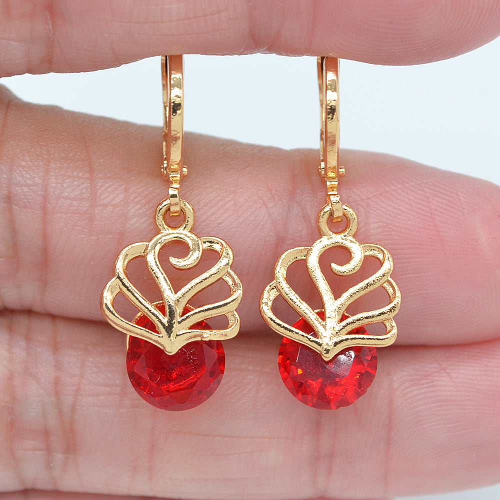 Wholesale Gold Plated Women Clear Zircon CZ Hollow Flower Dangle Earrings Jewelry