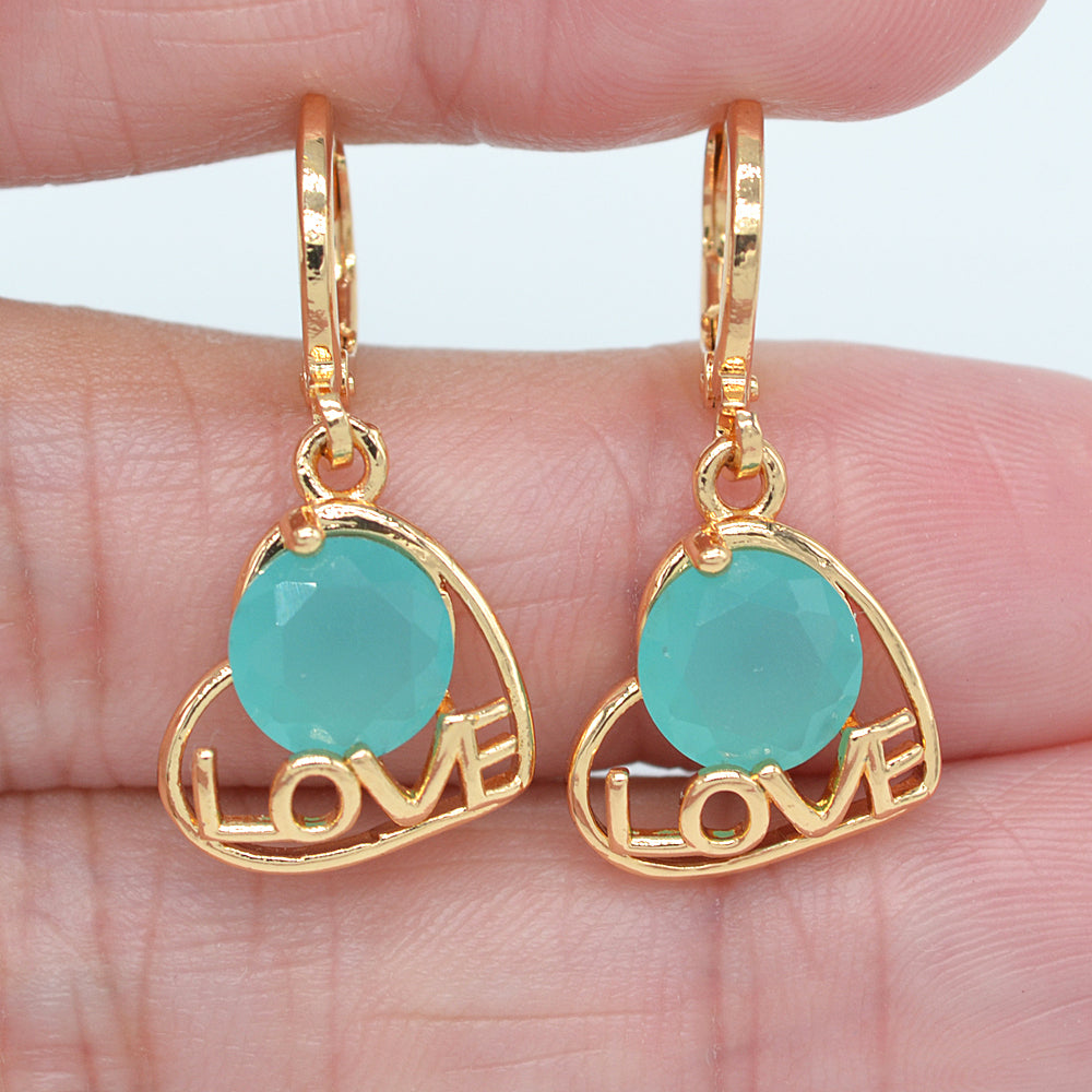 Wholesale Gold Plated Women Clear Zircon CZ Hollow Love Heart Dangle Earrings Jewelry