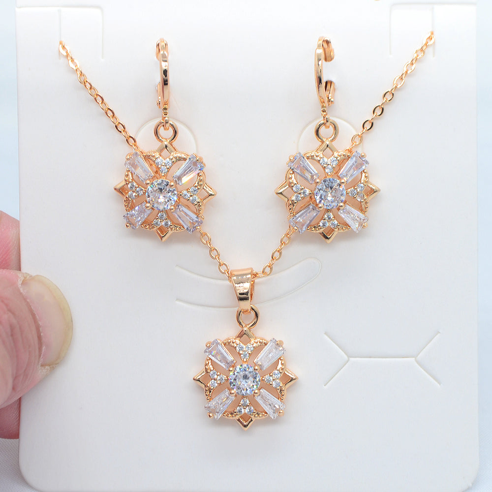 Wholesale Gold Plated Women Fashion Rainbow Zircon CZ Flower Jewelry Set