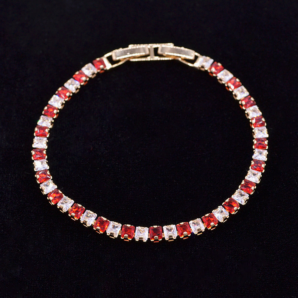 Wholesale Gold Plated Women Red White Zircon CZ Tennis Bracelet Jewelry