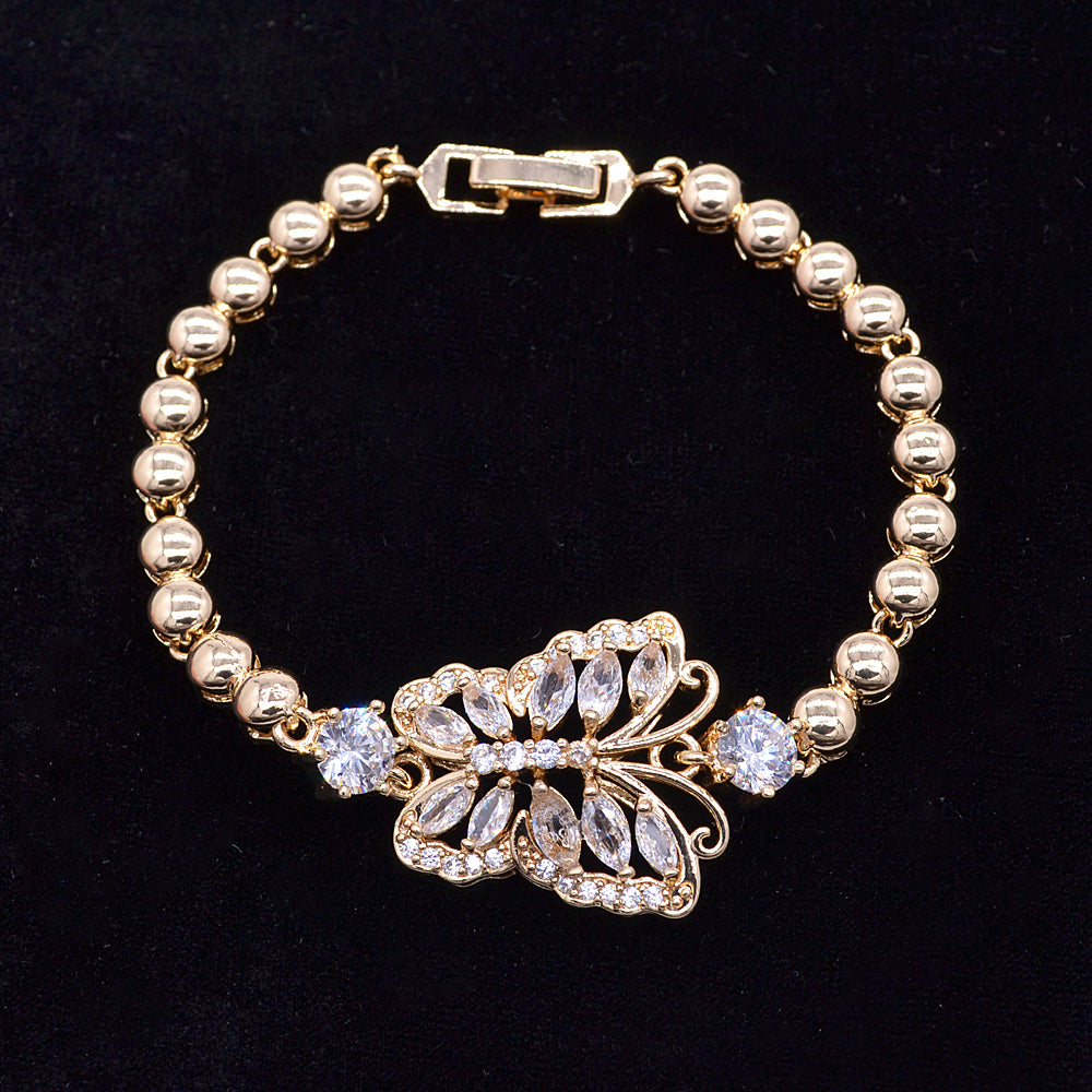 Wholesale Gold Plated Women Multicolor Zircon CZ Butterfly Charm Bracelet Jewelry