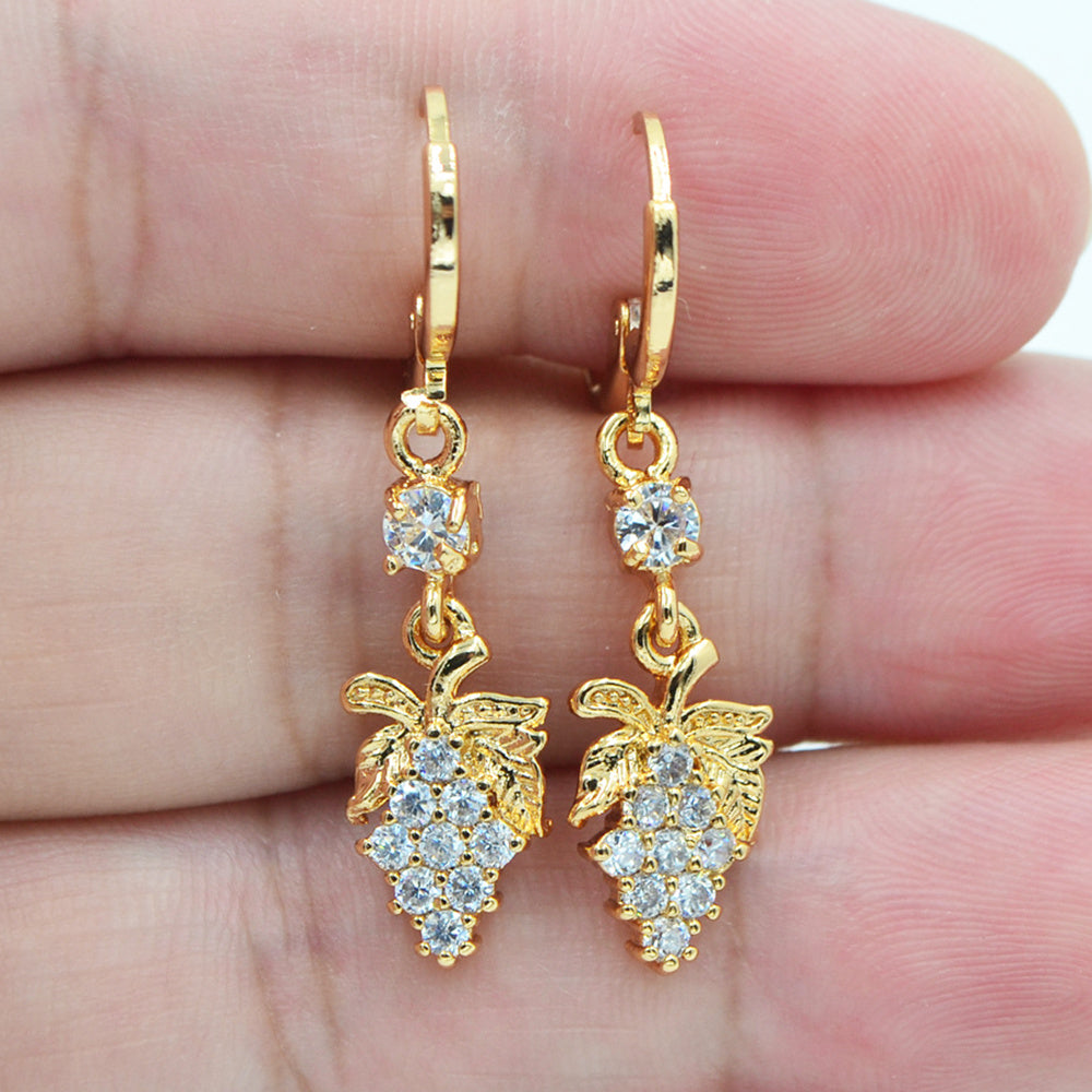 Wholesale Gold Plated Women Clear Zircon CZ Fruit Grape Dangle Earrings Jewelry