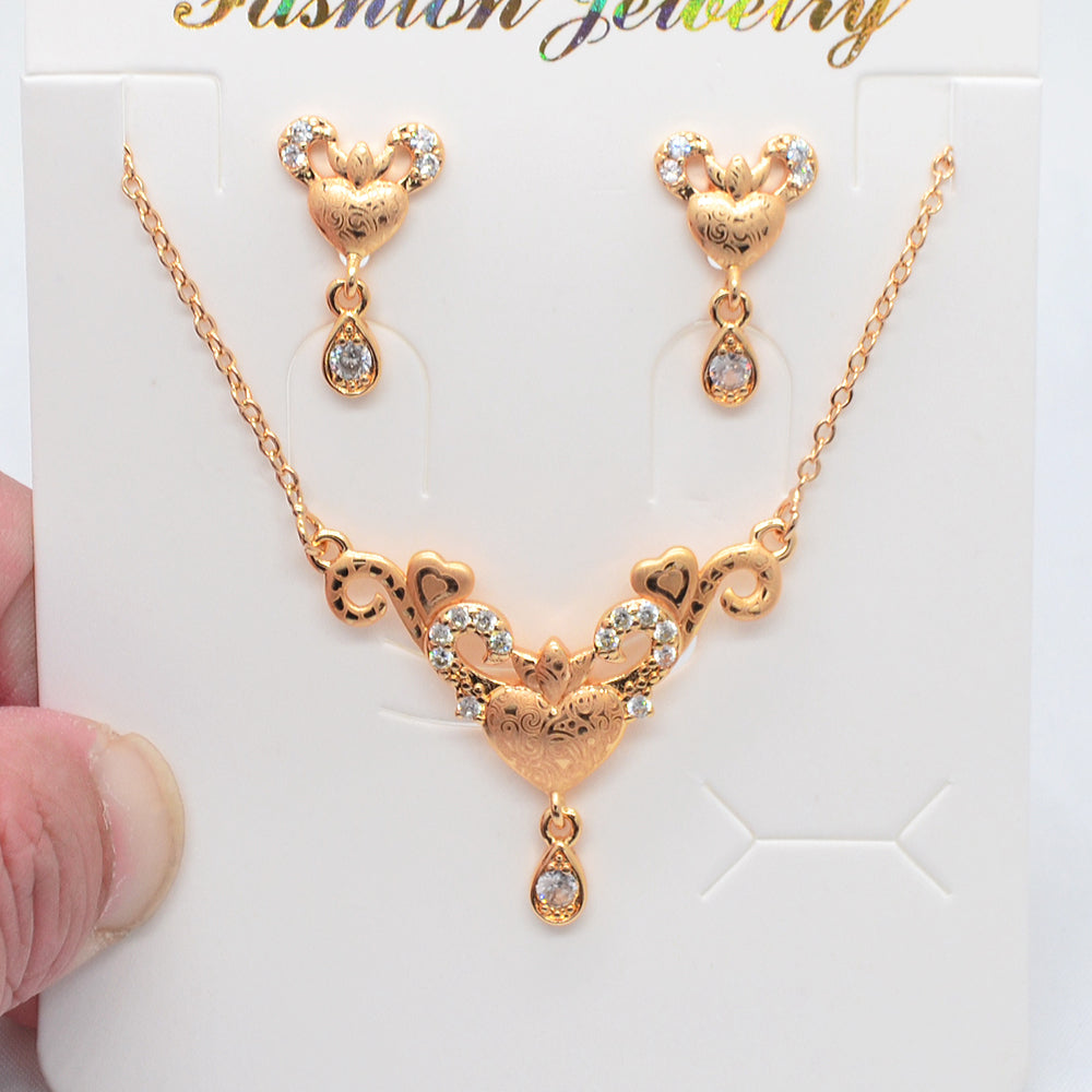 Wholesale Gold Plated Women Clear Zircon CZ Laser Marking Flower Jewelry Set