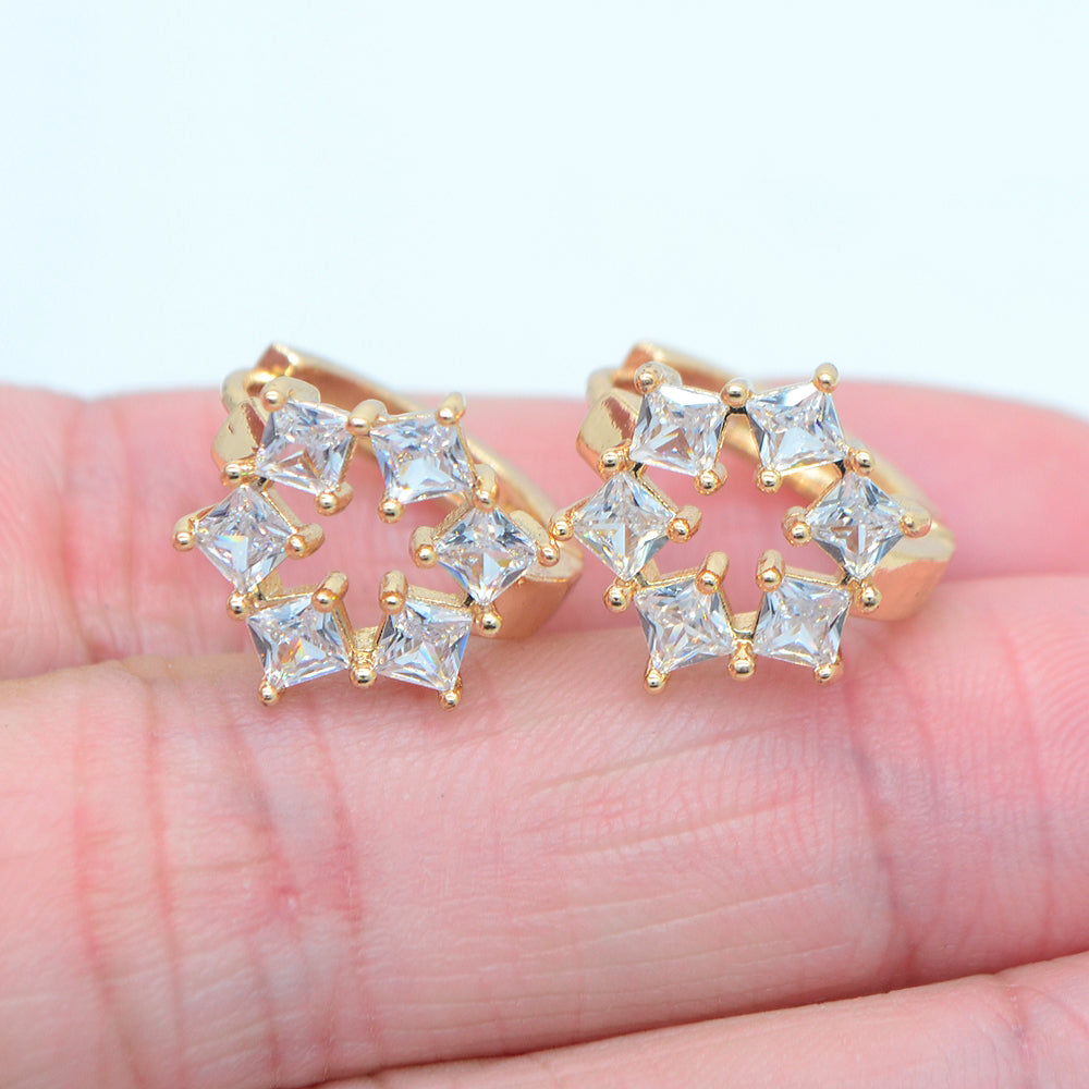 Wholesale Gold Plated Women Clear Zircon CZ Hexagram Huggie Earrings Jewelry