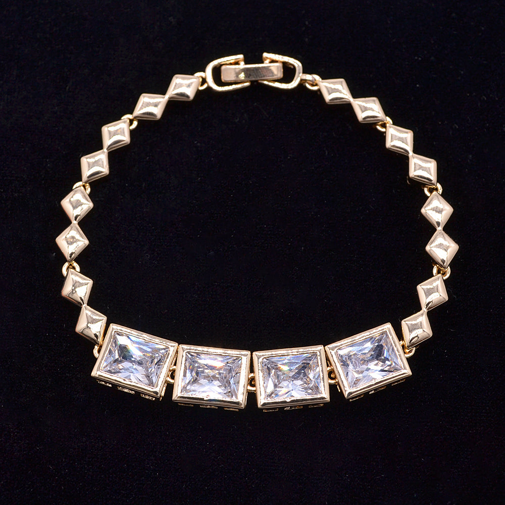 Wholesale Gold Plated Women Clear Zircon CZ Fashion Baguette Charms Bracelet Jewelry