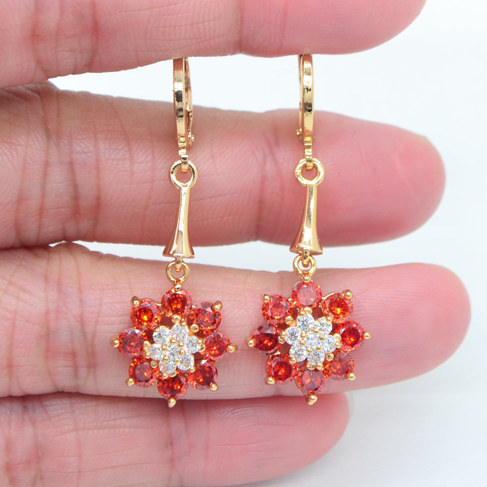 Wholesale Gold Plated Women Multicolor Zircon CZ Flower Charm Dangle Earring Jewelry