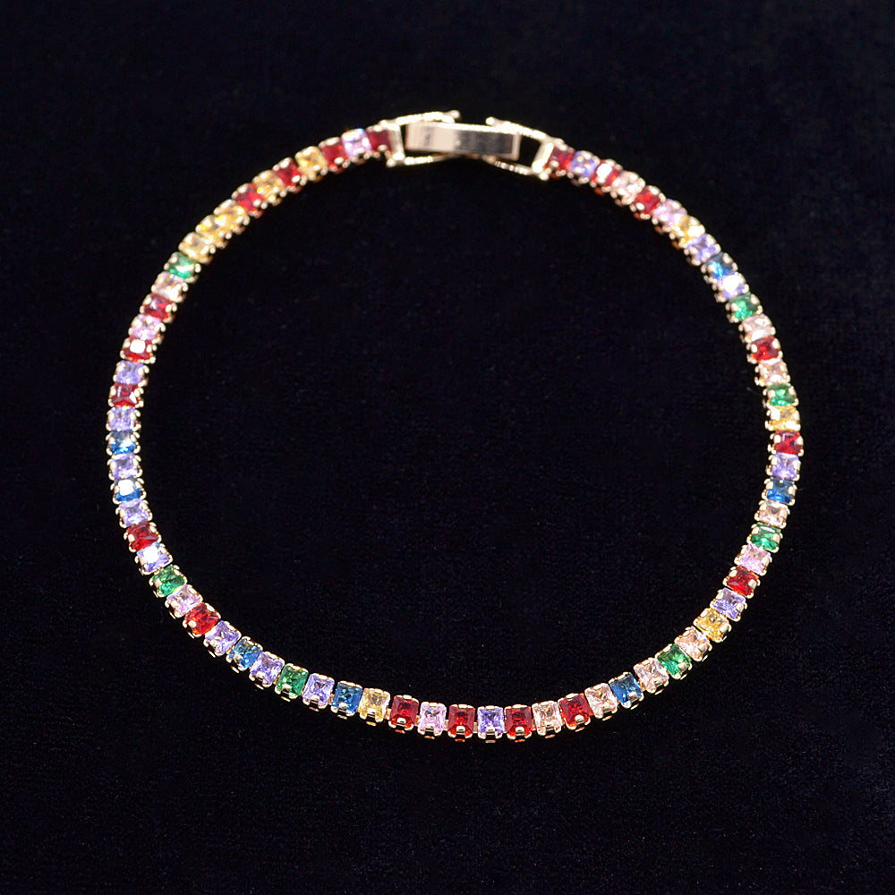 Wholesale Gold Plated Multicolor Zircon CZ Women Fashion Slim Tennis Bracelet Jewelry