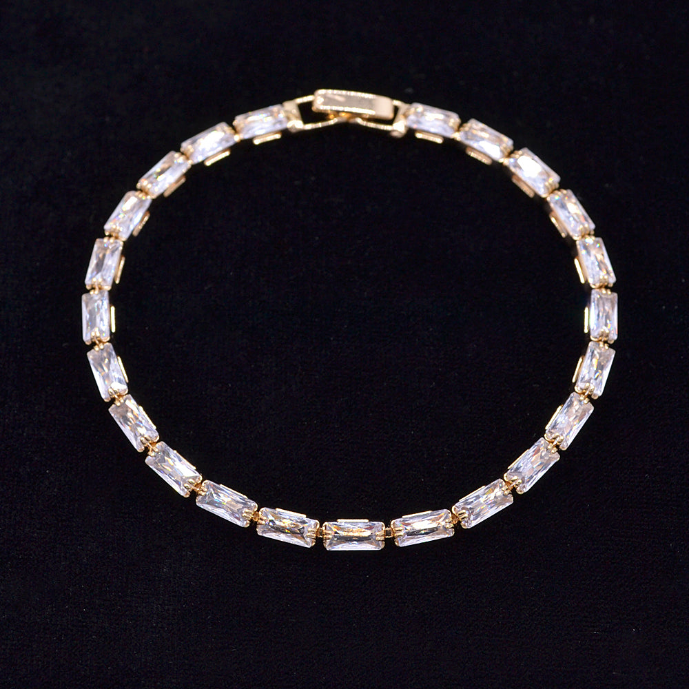 Wholesale Gold Plated Women Clear Zircon CZ Baguette Tennis Bracelet Jewelry
