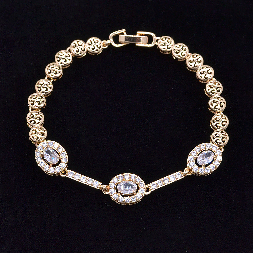 Wholesale Gold Plated Women Multicolor Zircon CZ Halo Oval Charm Bracelet Jewelry