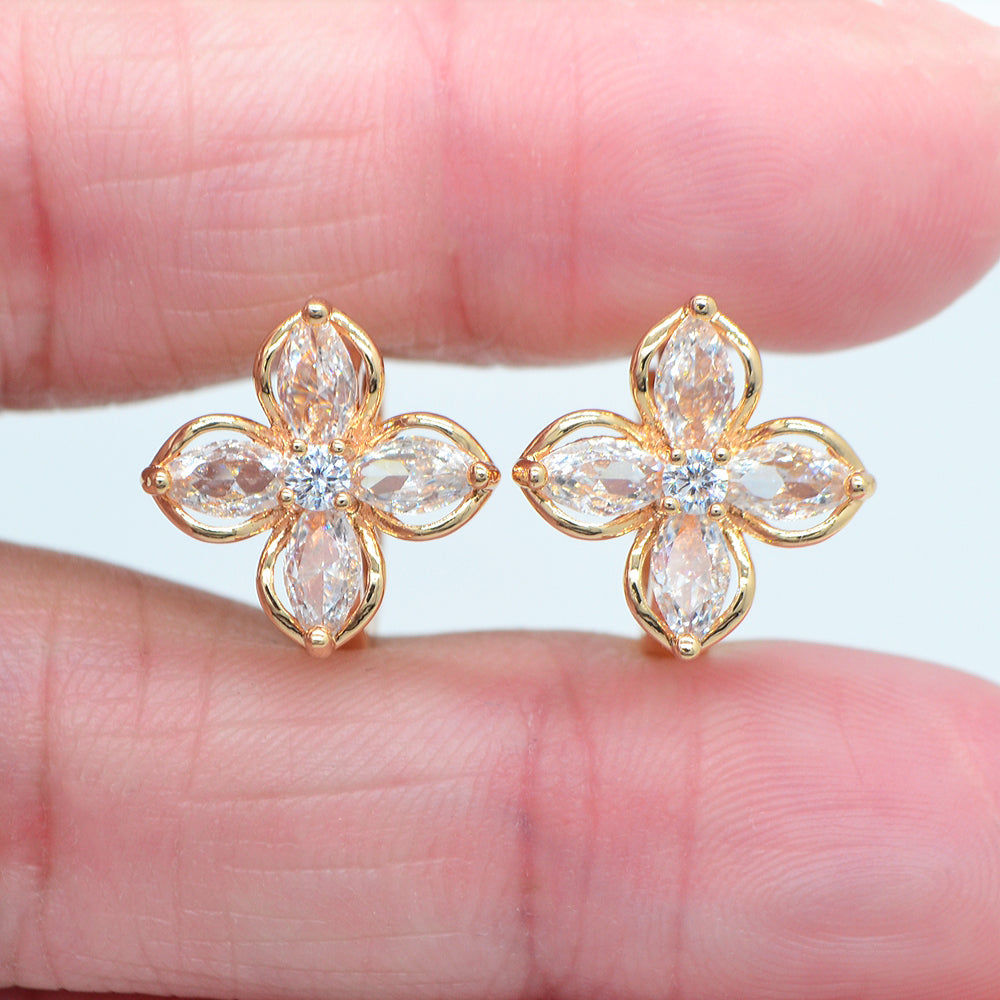 Wholesale Gold Plated Women Multicolor Zircon CZ Flower Huggie Earrings Jewelry