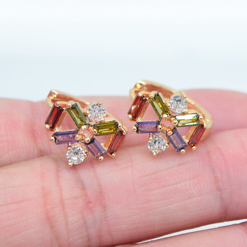 Wholesale Gold Plated Women Stylish Multicolor Zircon CZ Hoop Huggie Earrings Jewelry
