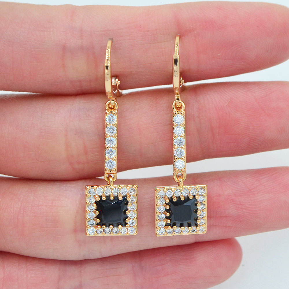 Wholesale Gold Plated Women Purple Zircon CZ Square Block Dangle Earrings Jewelry