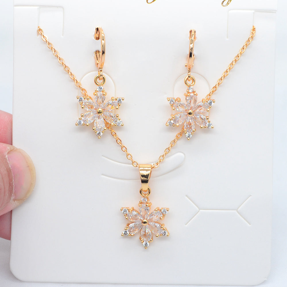 Wholesale Gold Plated Women Fashion Multicolor Zircon CZ Flower Jewelry Set