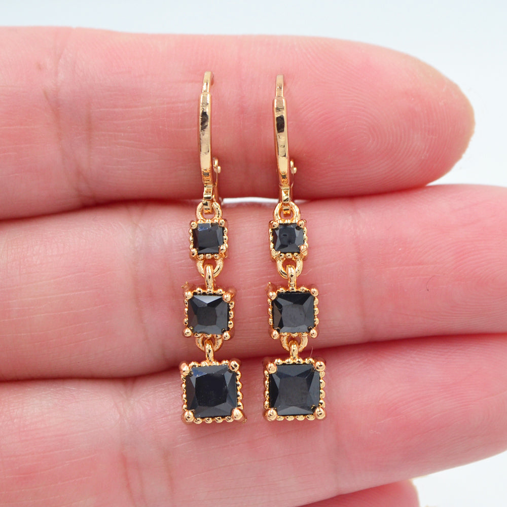 Wholesale Gold Plated Women Lake Blue Zircon CZ Square Blocks Dangle Earrings Jewelry