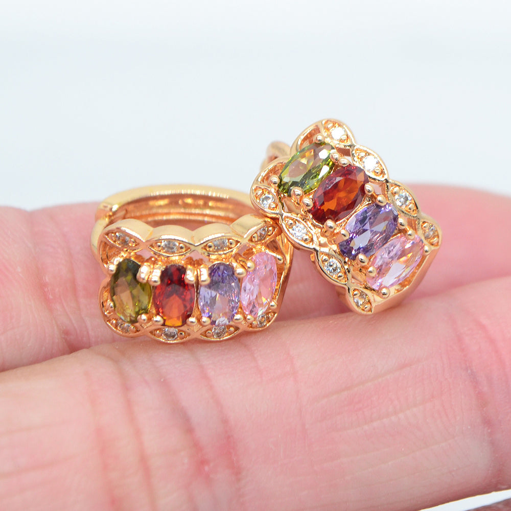 Wholesale Gold Plated Women Multicolor Zircon CZ Lace Huggie Earrings Jewelry