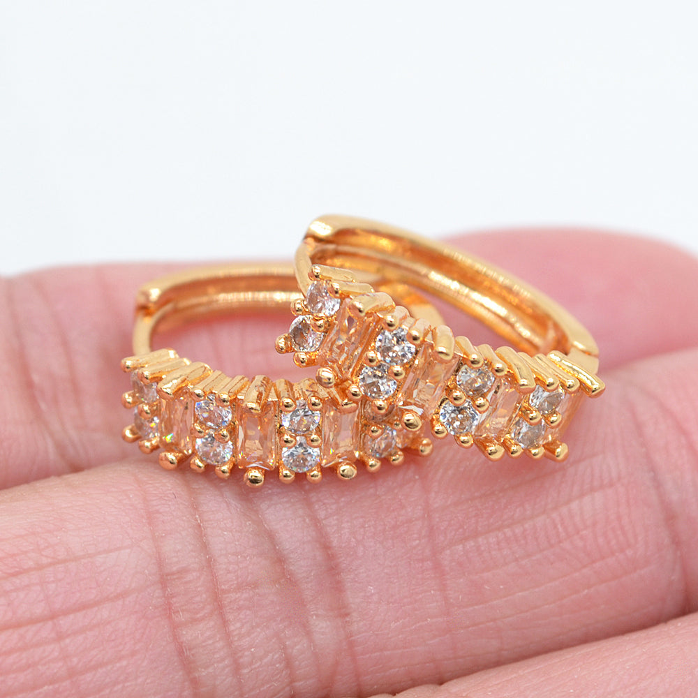 Wholesale Gold Plated Women Champagne Zircon CZ Hoop Huggie Earrings Jewelry