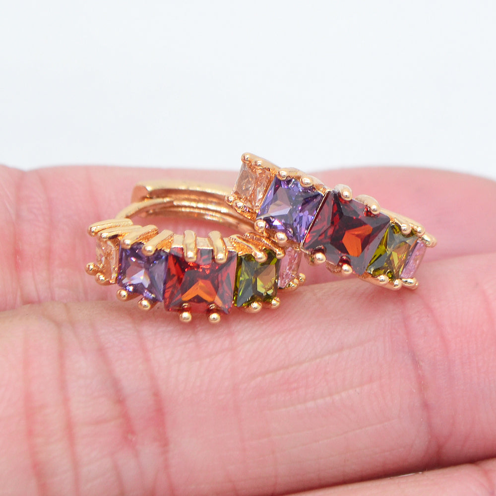 Wholesale Gold Plated Women Multicolor Zircon CZ Fashion Huggie Earrings Jewelry
