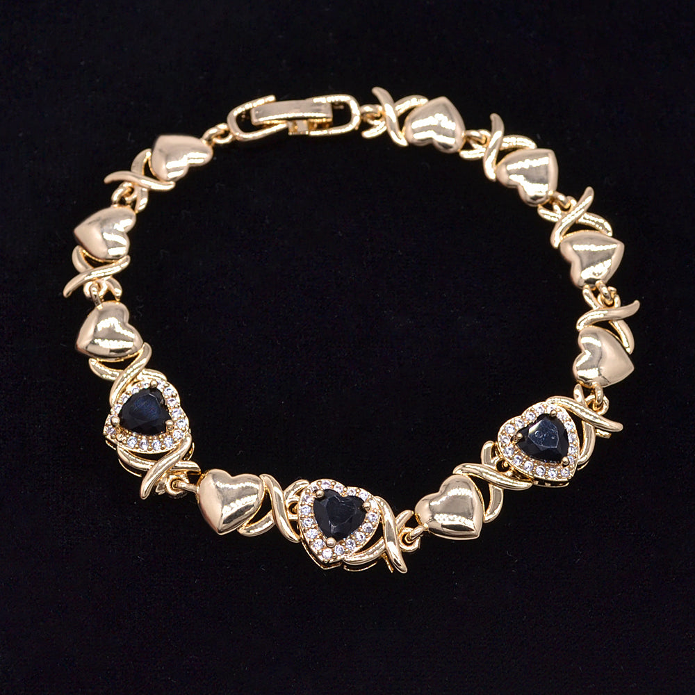 Wholesale Gold Plated Women Clear Zircon CZ Hearts Charm Bracelet Jewelry